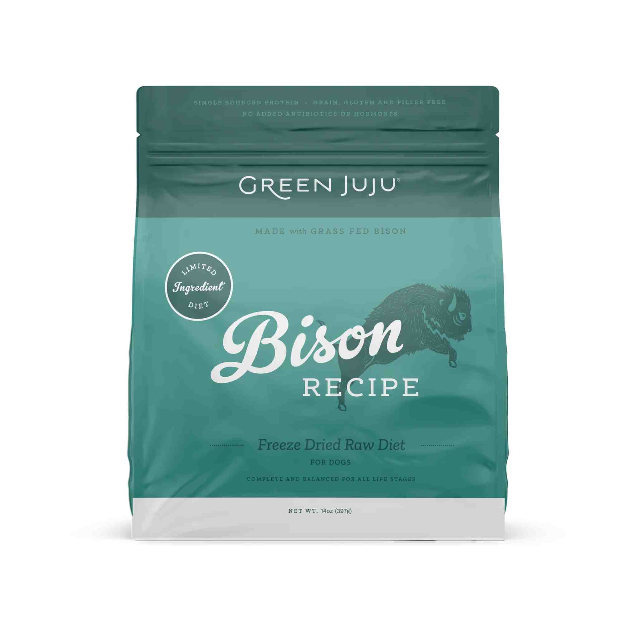 Bison Recipe - Freeze Dried Raw for dogs complete and balanced green juju front of bag