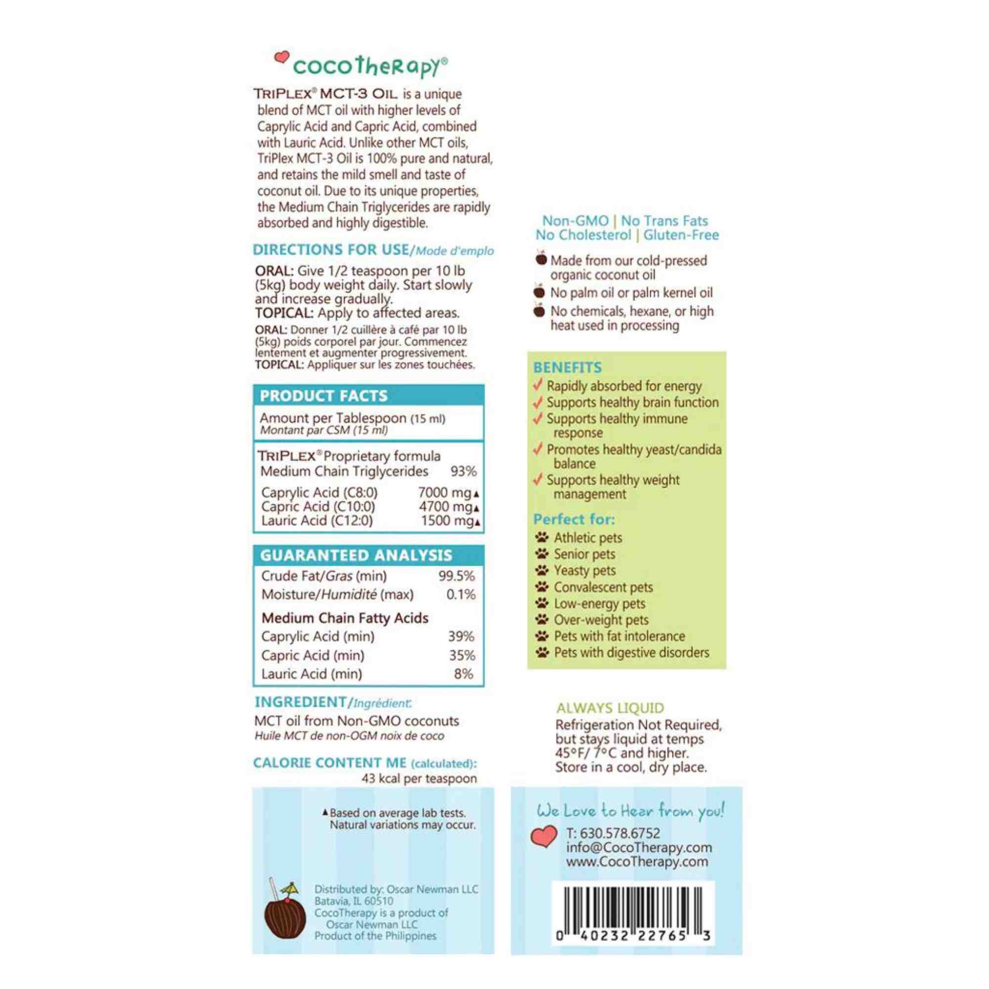 Coco Therapy MCT3 Oil Label with Ingredient List and Directions for Use