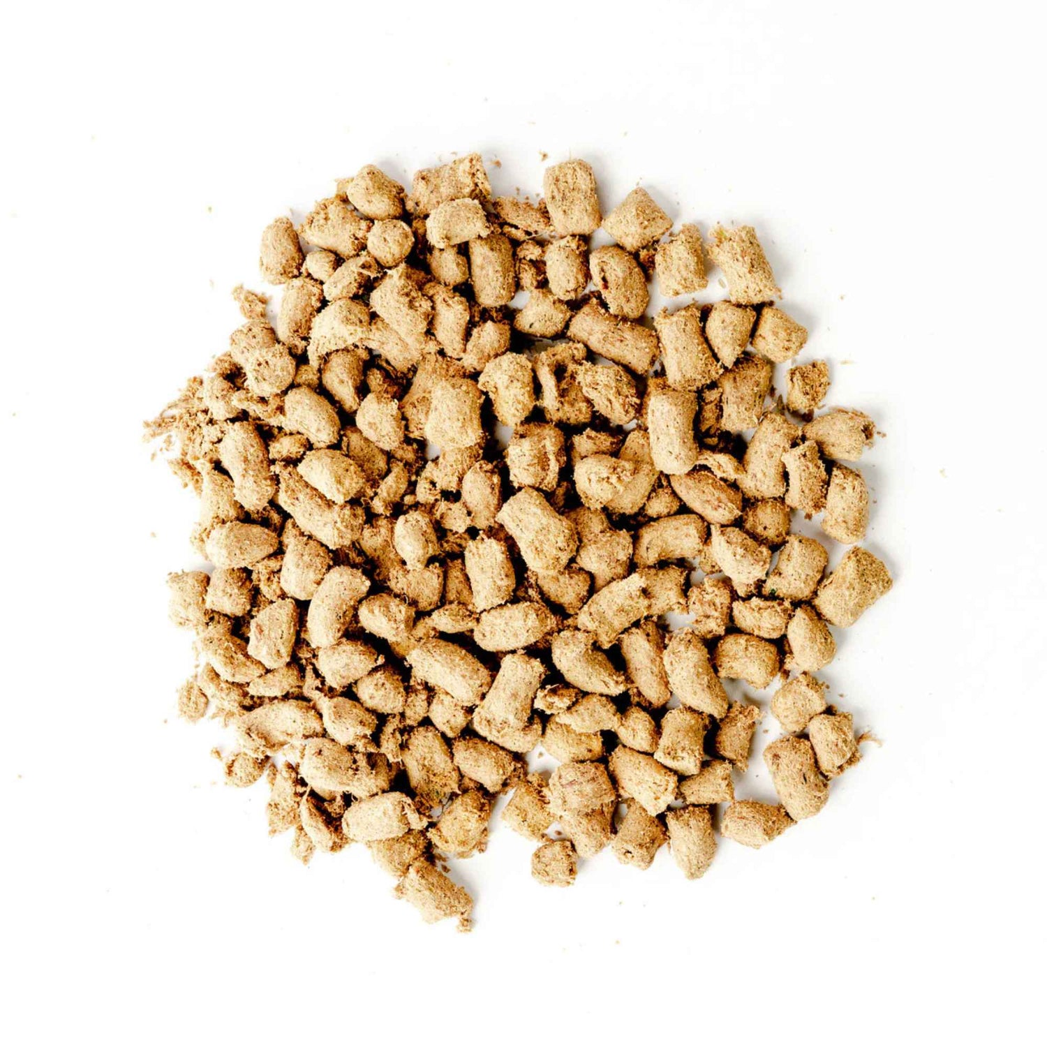 Pile of Green Juju's Duck & Sardine recipe pet food on a white background