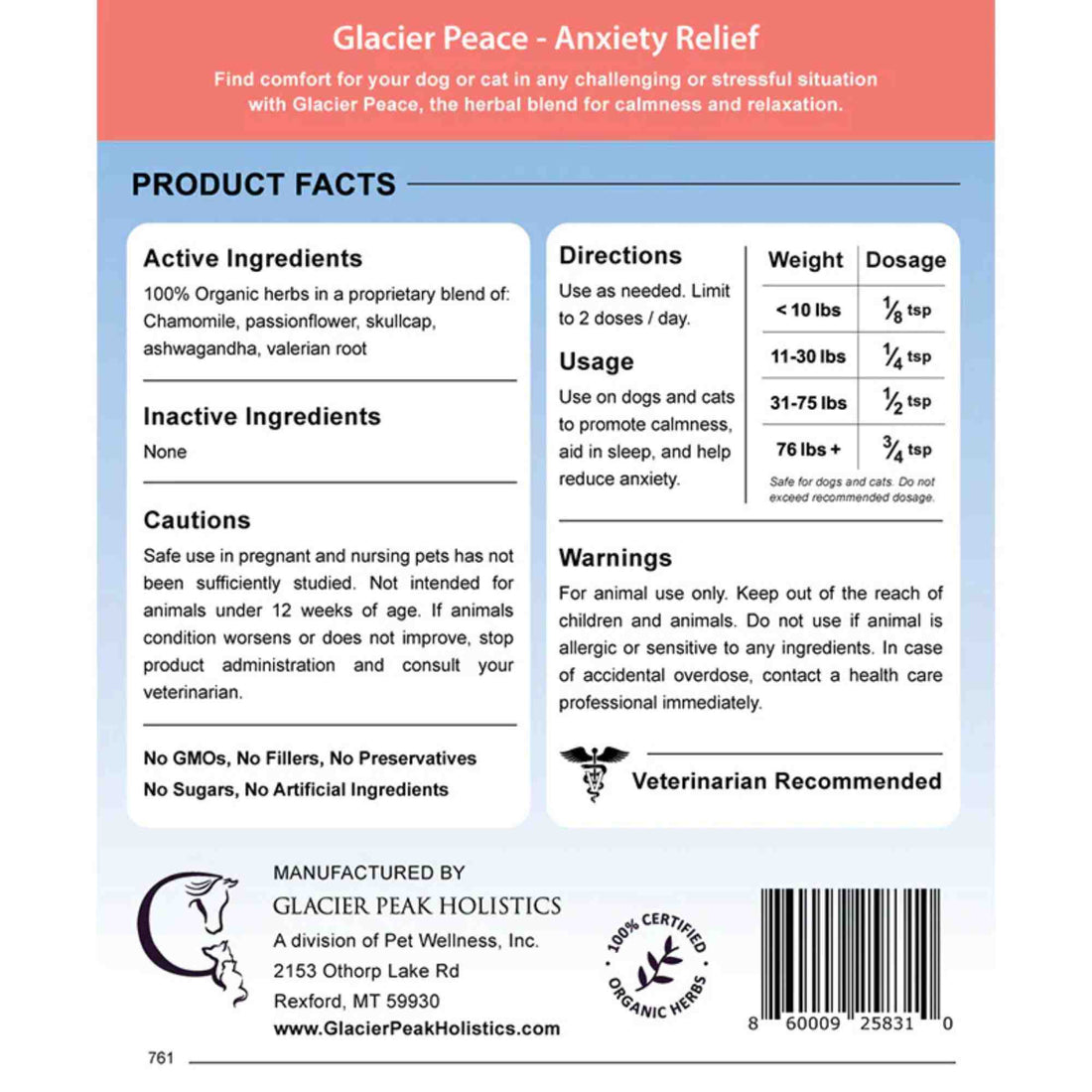 Glacier Peace Ingredients and Directions by Glavier PEak Holistics
