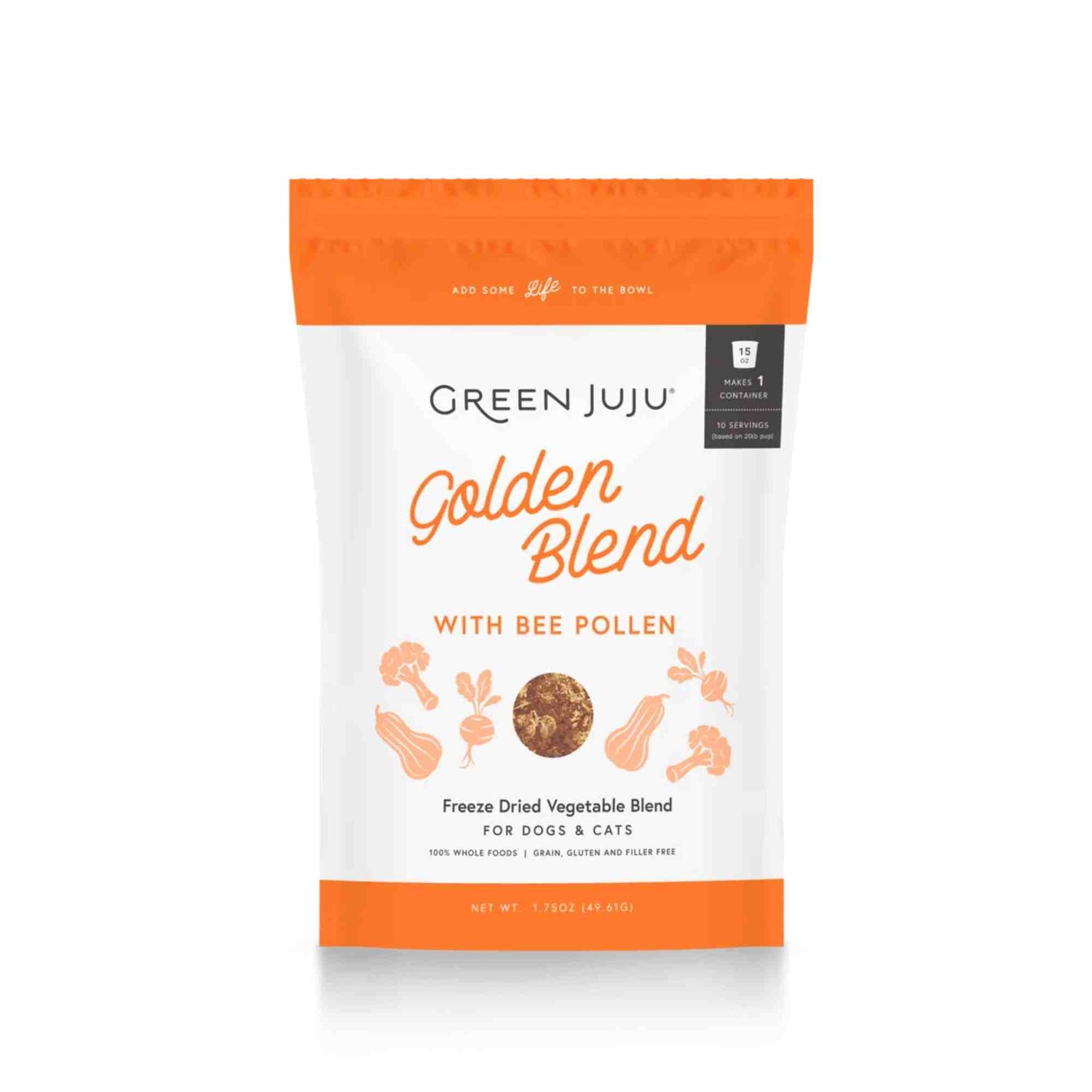 Green Juju Golden Blend with Bee Pollen package on a white background