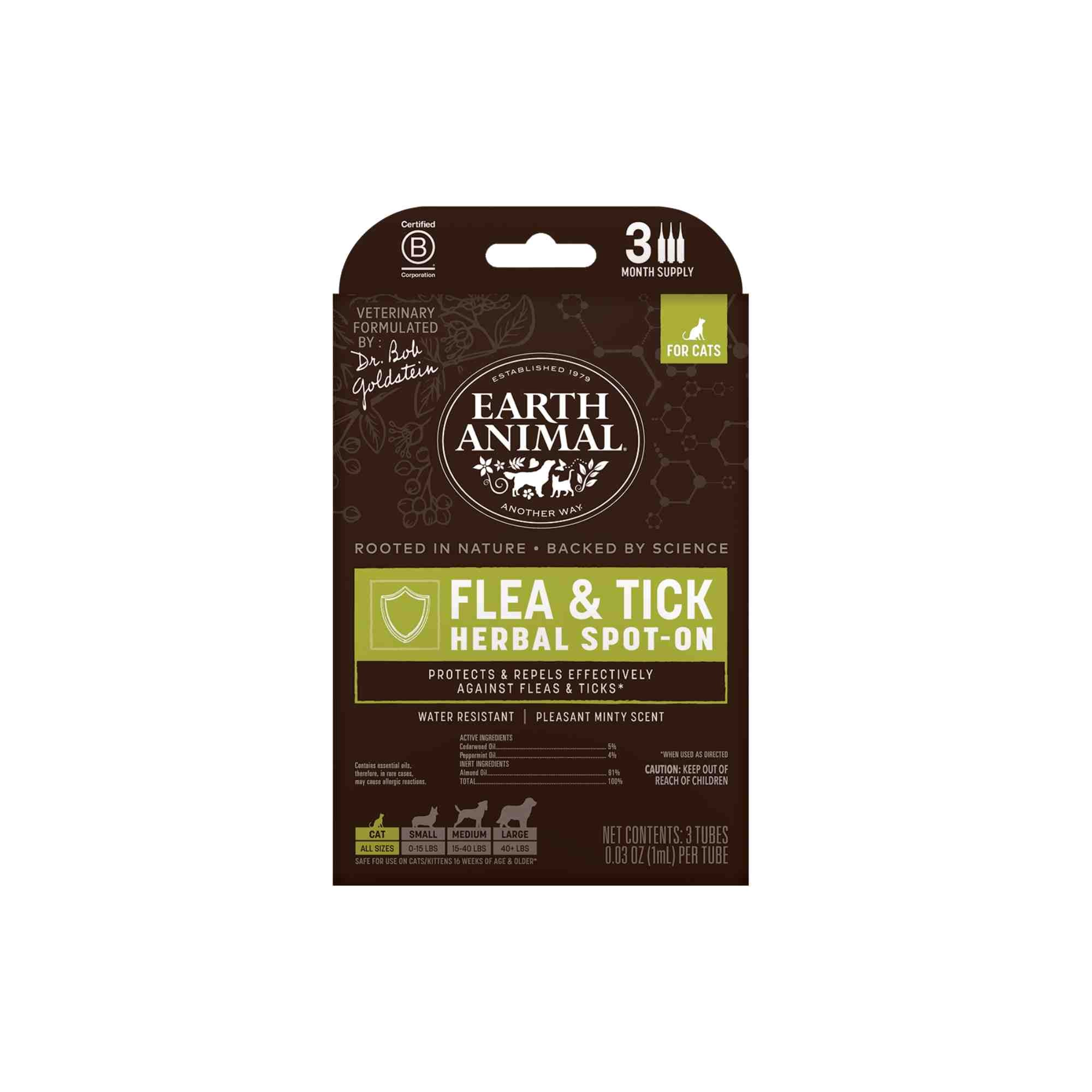 Herbal Flea & Tick Spot-On by Earth Animal for Cats - front of box