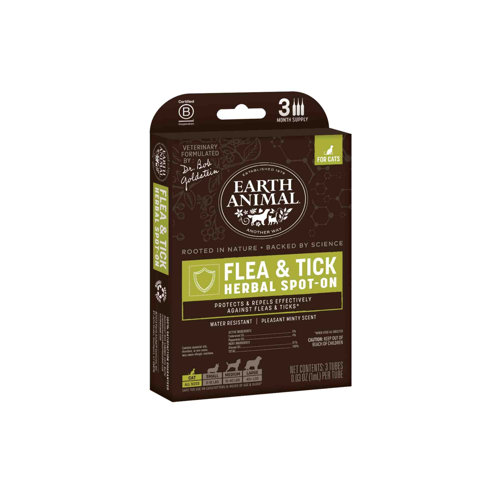 Herbal Flea & Tick Spot-On by Earth Animal for Cats - front of box in side angle