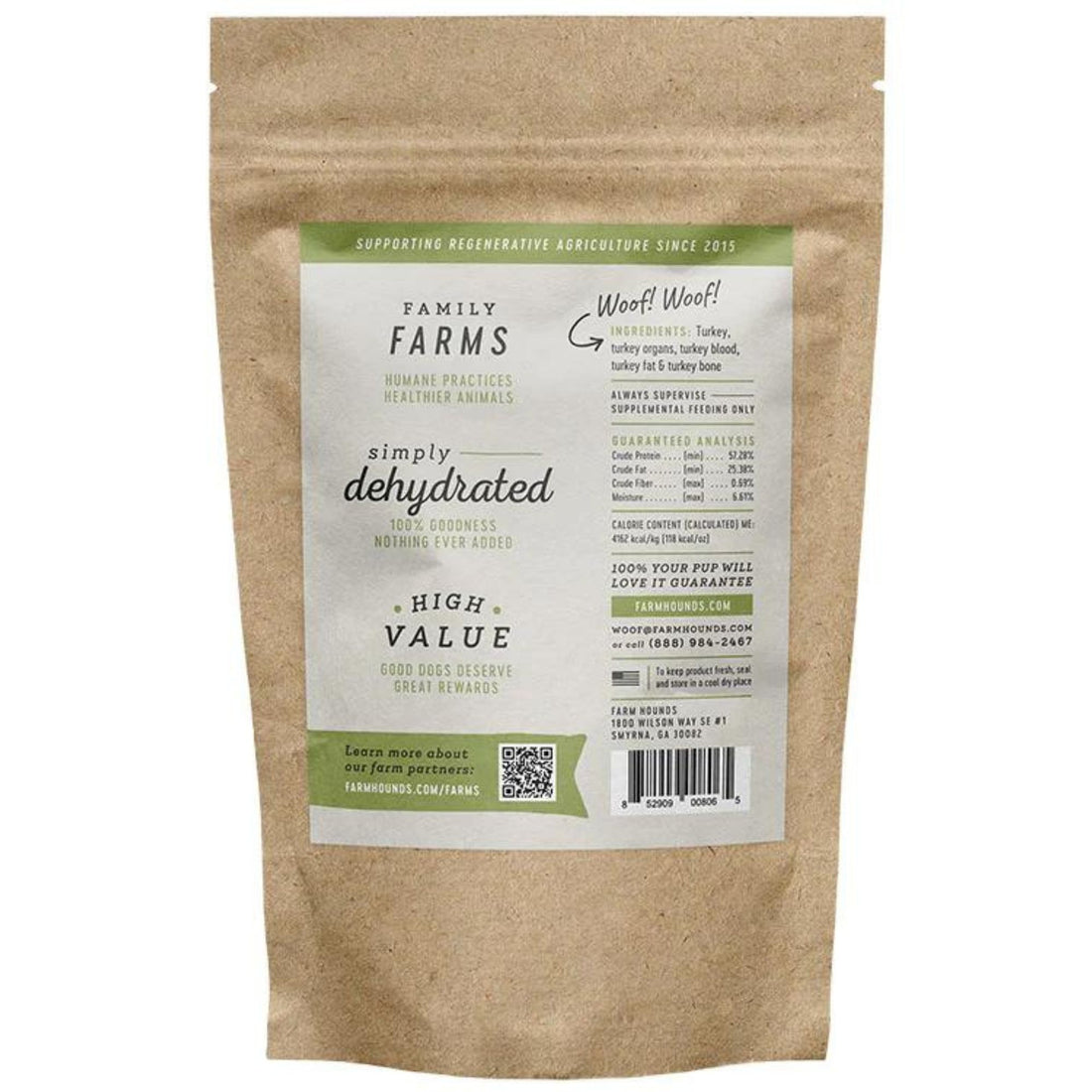 Turkey Strips 4.5oz back ingredients Dehydrated Dog treat chew joyce farms Farm Hounds