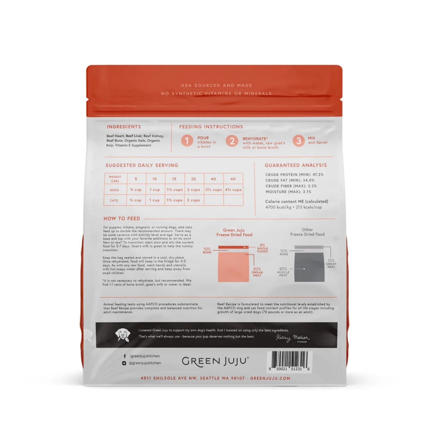 green juju freeze-dried raw beef recipe back of bag