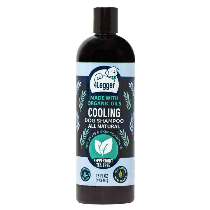 Certified organic cooling peppermint and tea tree dog shampoo for hot spots and itchy skin