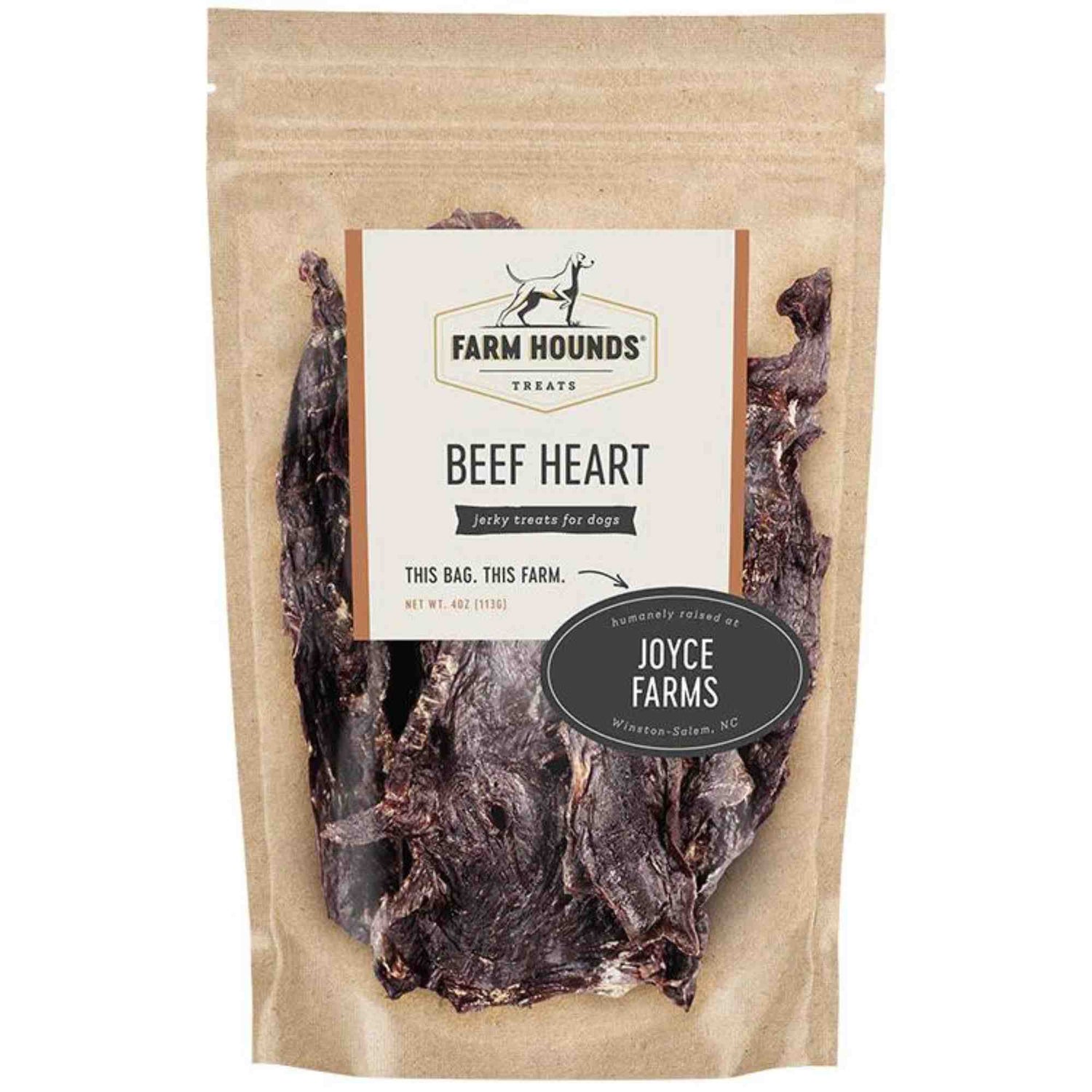 Beef Heart 4oz Front Dehydrated Dog treat chew Joyce farms Farm Hounds