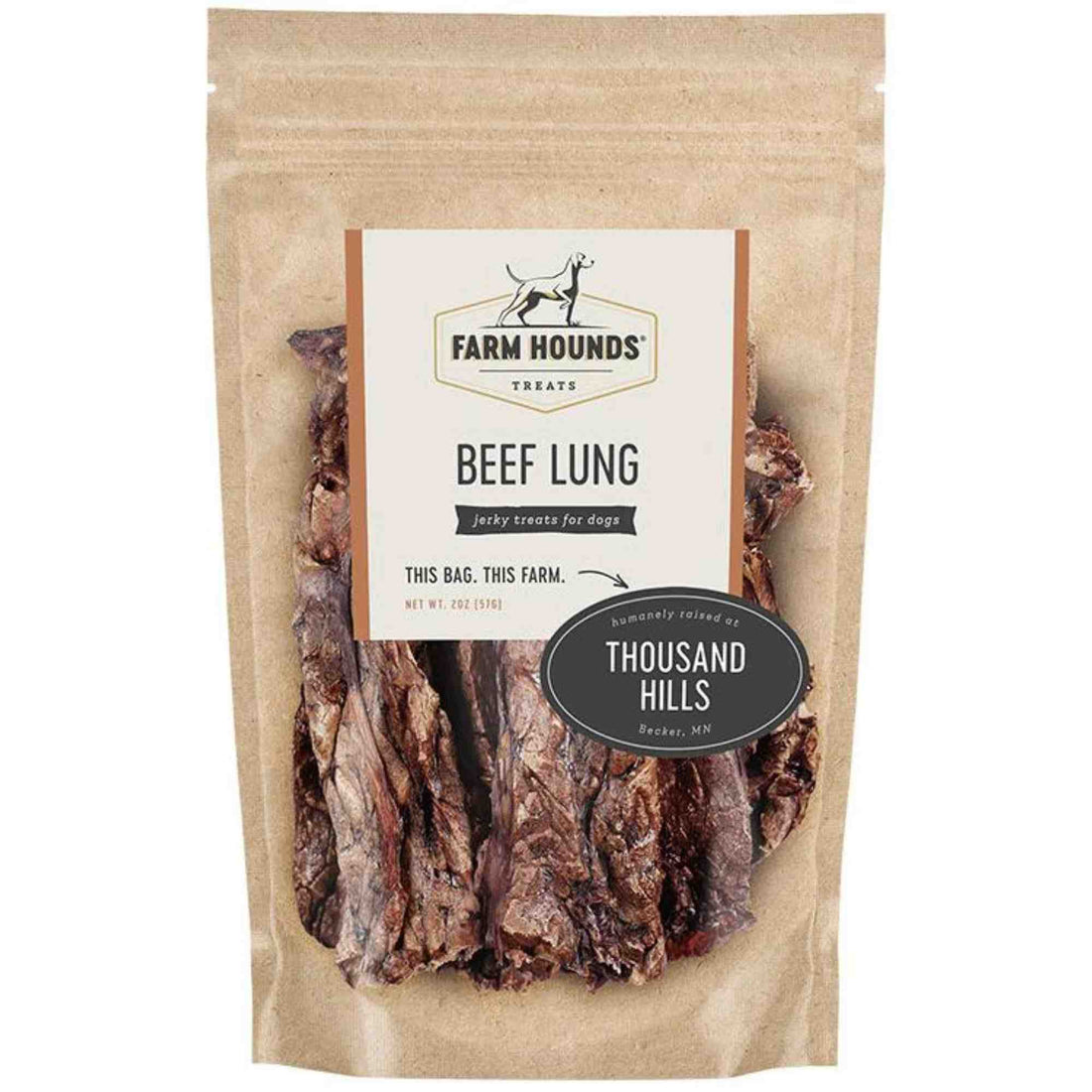 Beef Lung 2oz front Dehydrated Dog treat chew thousand hills Farm Hounds