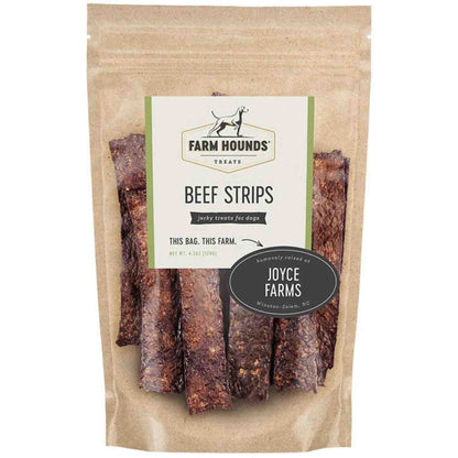 Beef strips 4.5oz front Dehydrated Dog treat chew joyce farms Farm Hounds