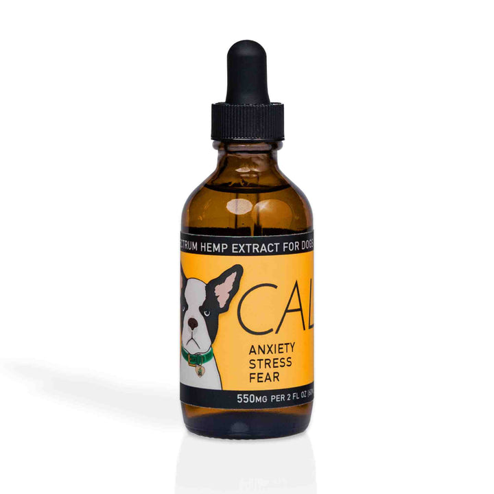 CALM full spectrum hemp extract oil for dogs with anxiety, stress and noise fear, original strength dropper bottle