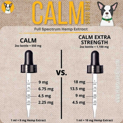 Calm - Full Spectrum Hemp Extract Oil - dosage amount in pipette for original and extra strength