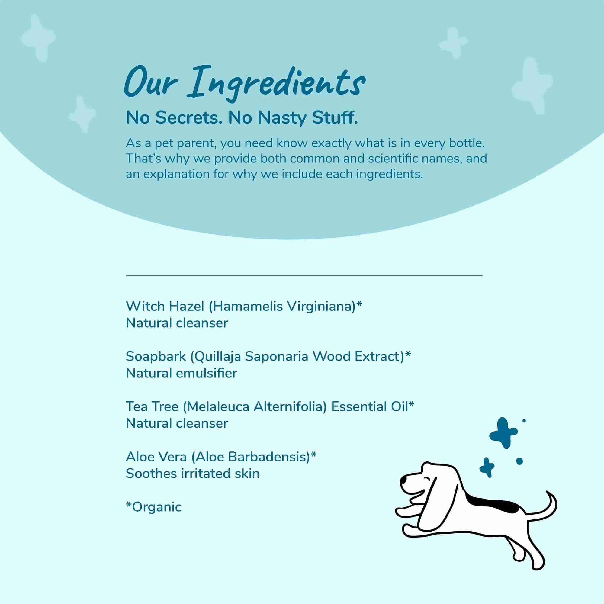 Clean Ears - leave in relief for dogs - all natural - vet formulated and made in usa - ingredient list with health benefits