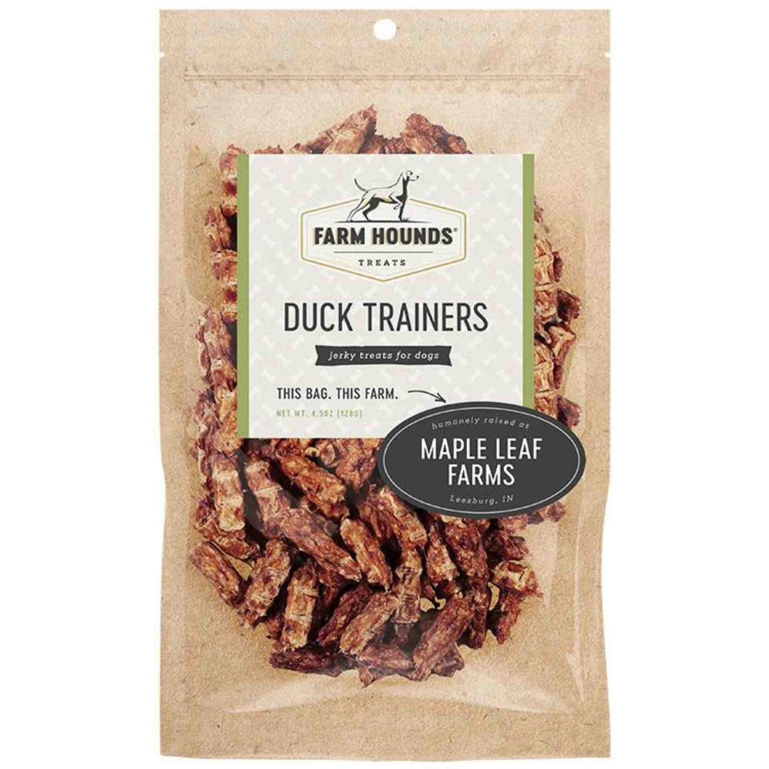 Duck trainers 4.5oz front Dehydrated Dog treat chew maple leaf farms Farm Hounds