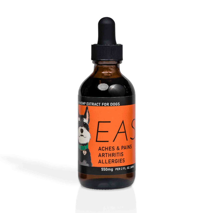 EASE full-spectrum hemp extract for dogs with allergies and itchy skin, 2 fl oz amber dropper bottle