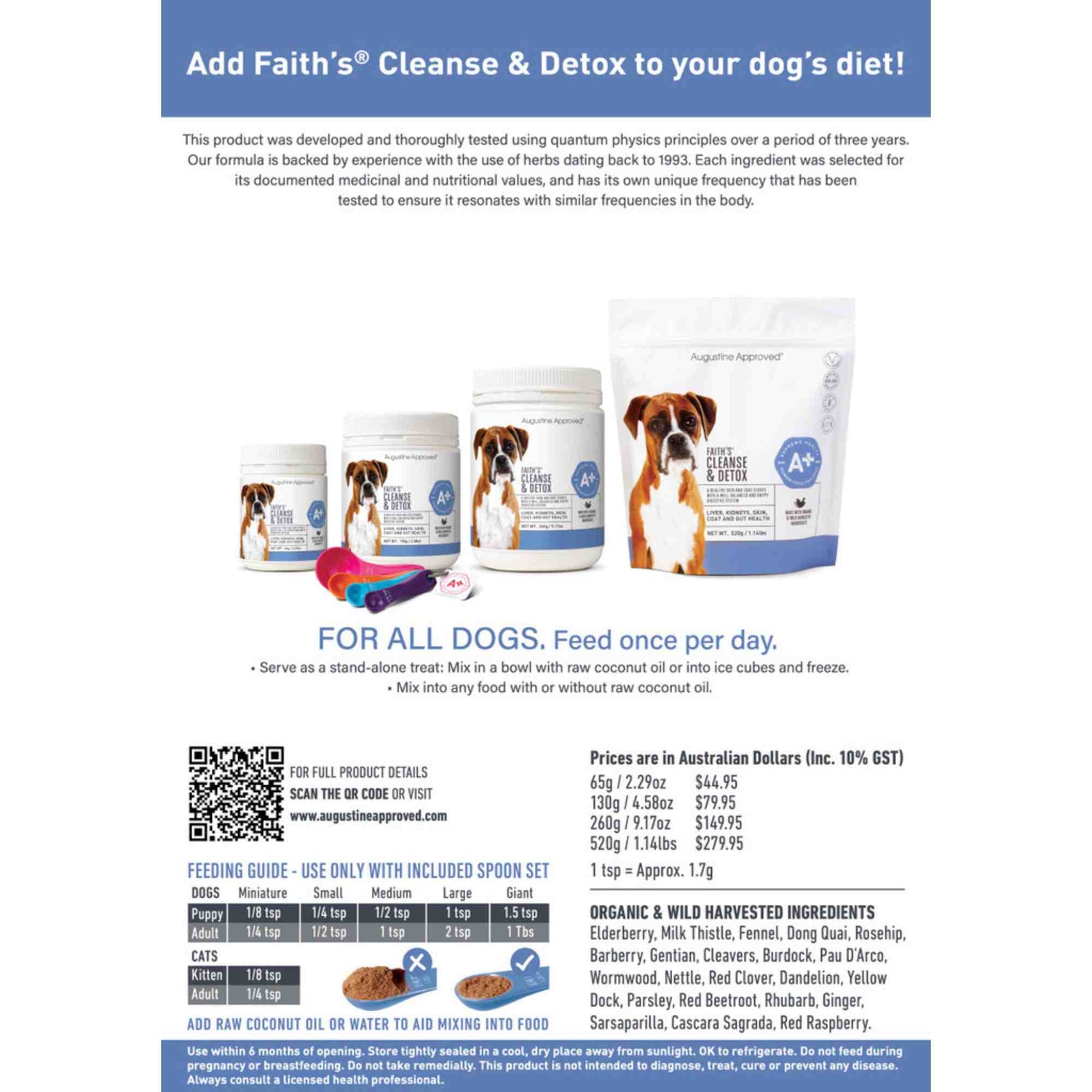 Faith Cleanse and Detox in different sizes and feeding amounts and ingredients