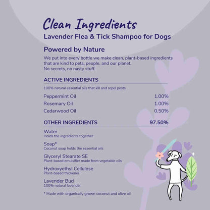 Flea Tick Relief - Lavender Dog Shampoo USDA Bio-Based Eliminate Infestations - Vet Formulated by kin and Kind ingredient list