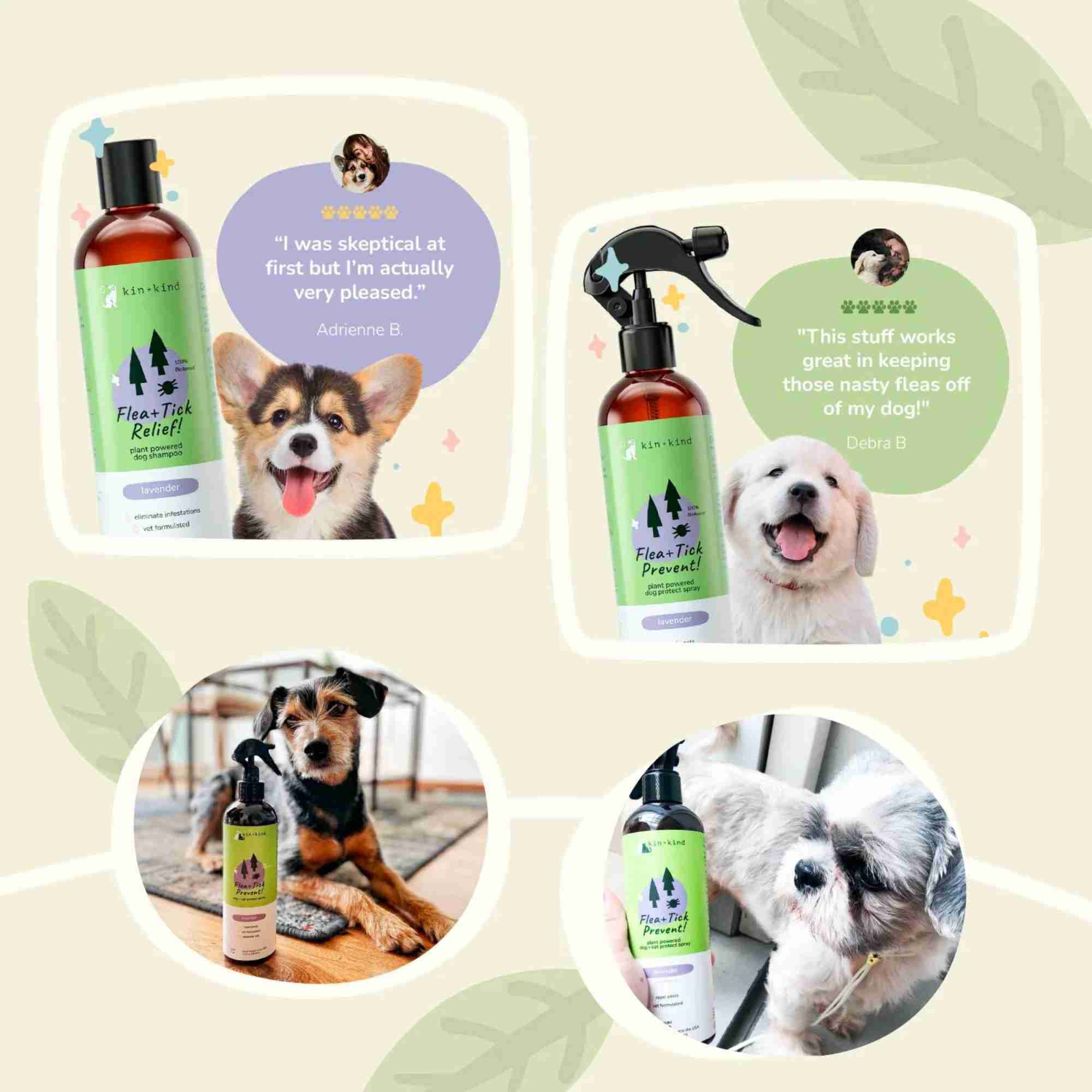 Flea Tick Relief - Lavender Dog Shampoo USDA Bio-Based Eliminate  infestations Vet Formulated by kin and Kind social proof