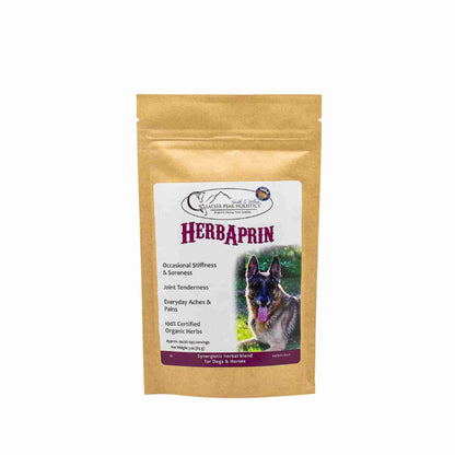 Glacier Peaks Holistics - HerbAPrin - Herbal Blend for dogs, supporting soreness, joint tenderness, made of 100% certified organic herbs front of pouch