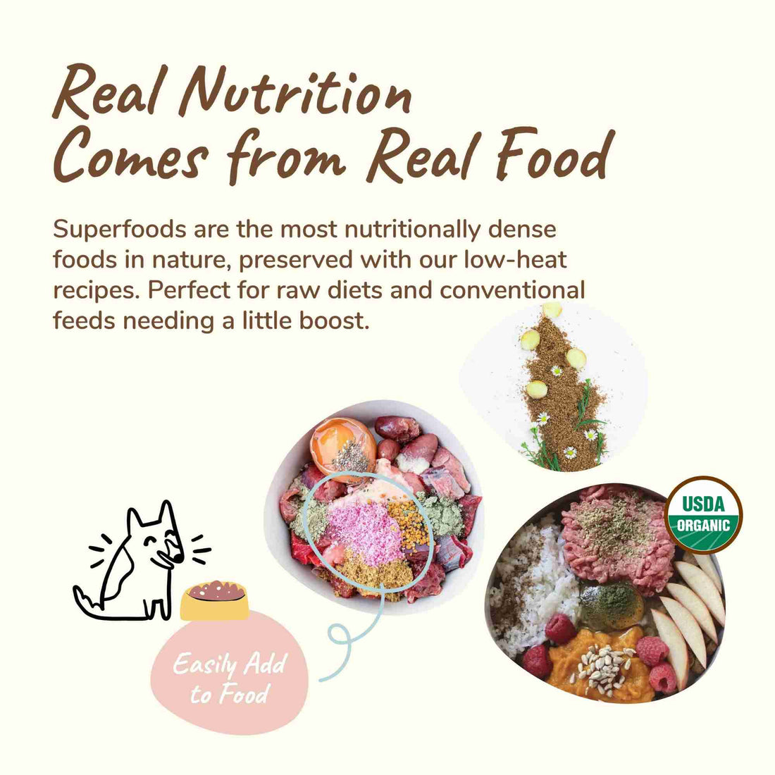 Healthy Calm Organic Calming supplement with chamomile and thyme herbal blend for dogs and cats usda organic- real food comes from real nutrition