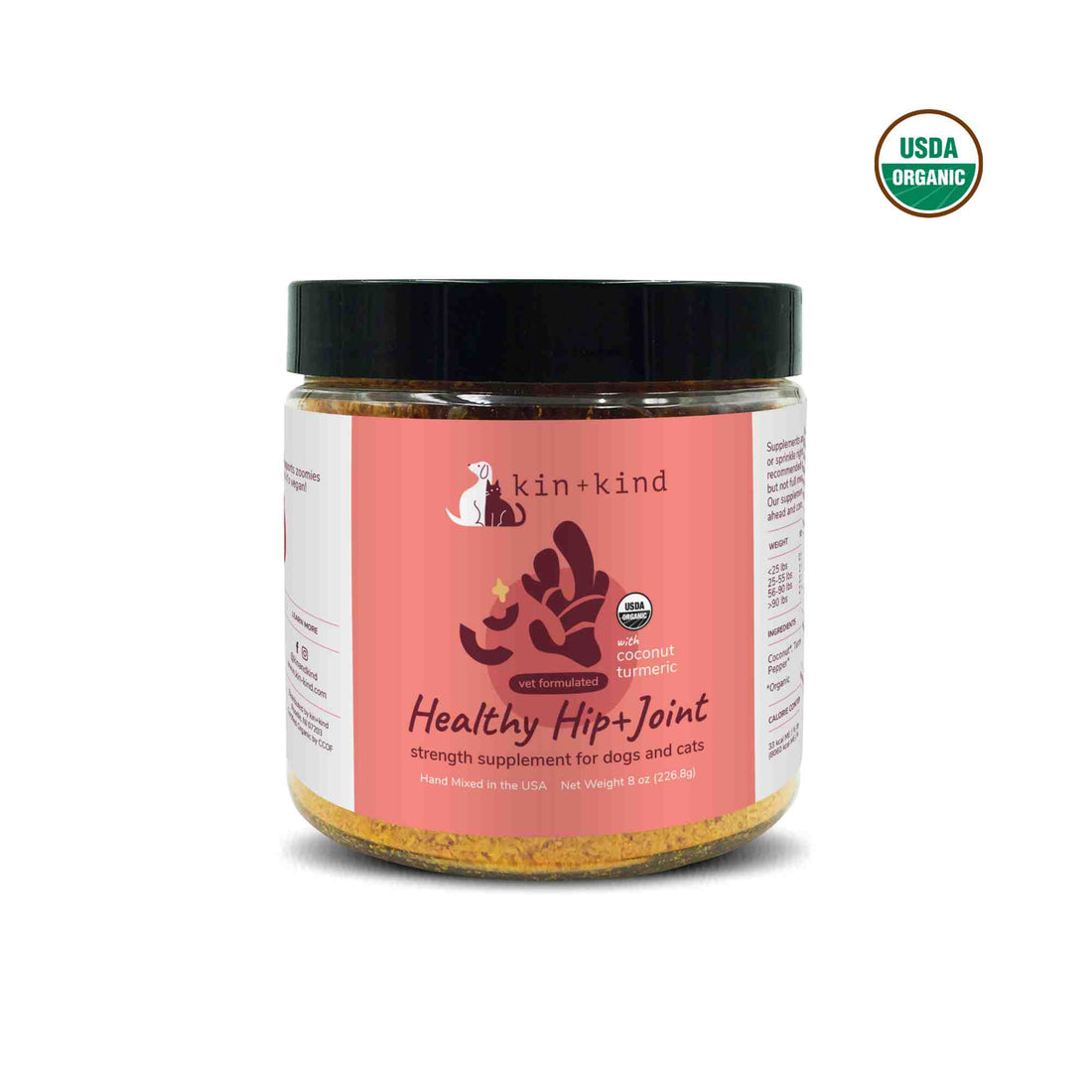 Healthy Hip and Joint - Front of Jar 4 oz jar with coconut and turmeric by Kin and Kind