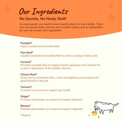 Healthy Poops ingredient list with benefits by kin and kind for dogs and cats