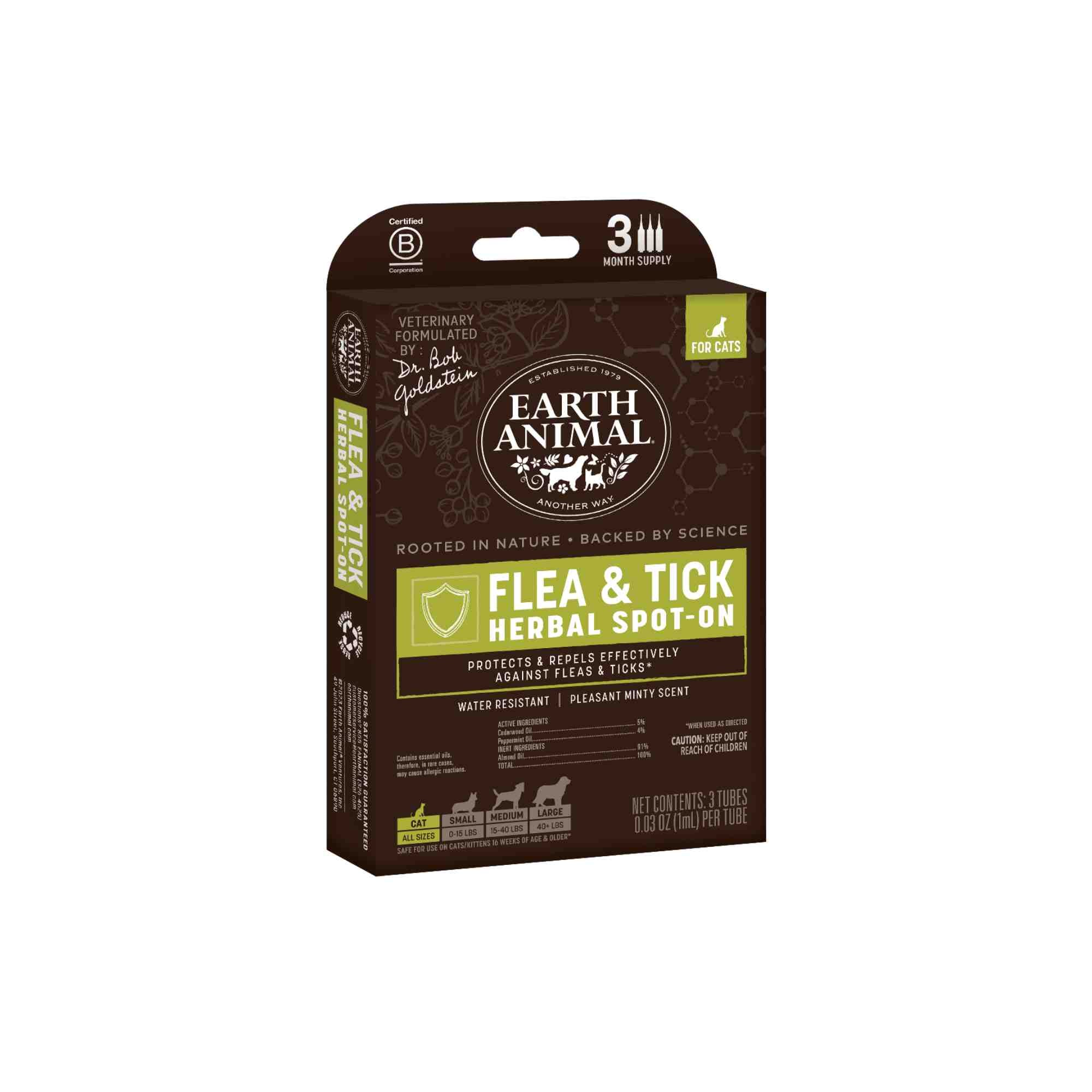 Herbal Flea &amp; Tick Spot-On by Earth Animal for Cats - front of box in side angle