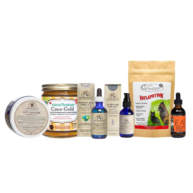 PAWDEGA Joint Support Bundle Premium for dogs with Jump for JOYnts, Potent-Sea, Inflapotion, Gut Soothe, Coco-Gold and EASE