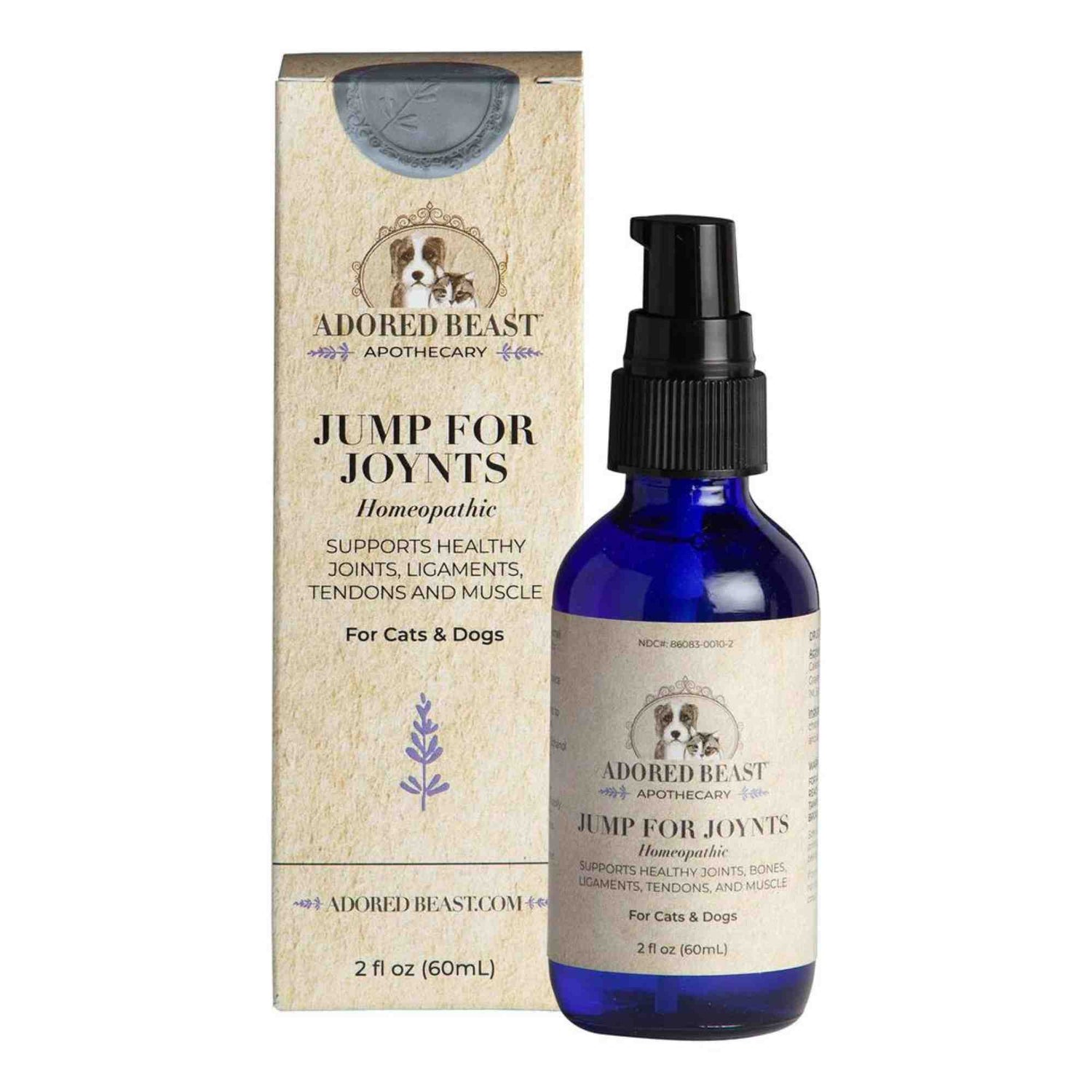 Jump for JOYnts - Homeopathic Joint Remedy for Dogs and cats by Adored beast with box in 2 oz bottle