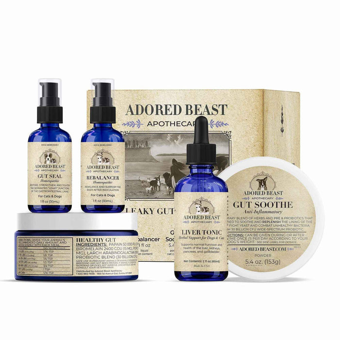 Adored Beast Leaky Gut Protocol five product kit for dogs