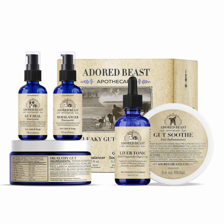 Leaky Gut Protocol five product gut healing kit for dogs by Adored Beast