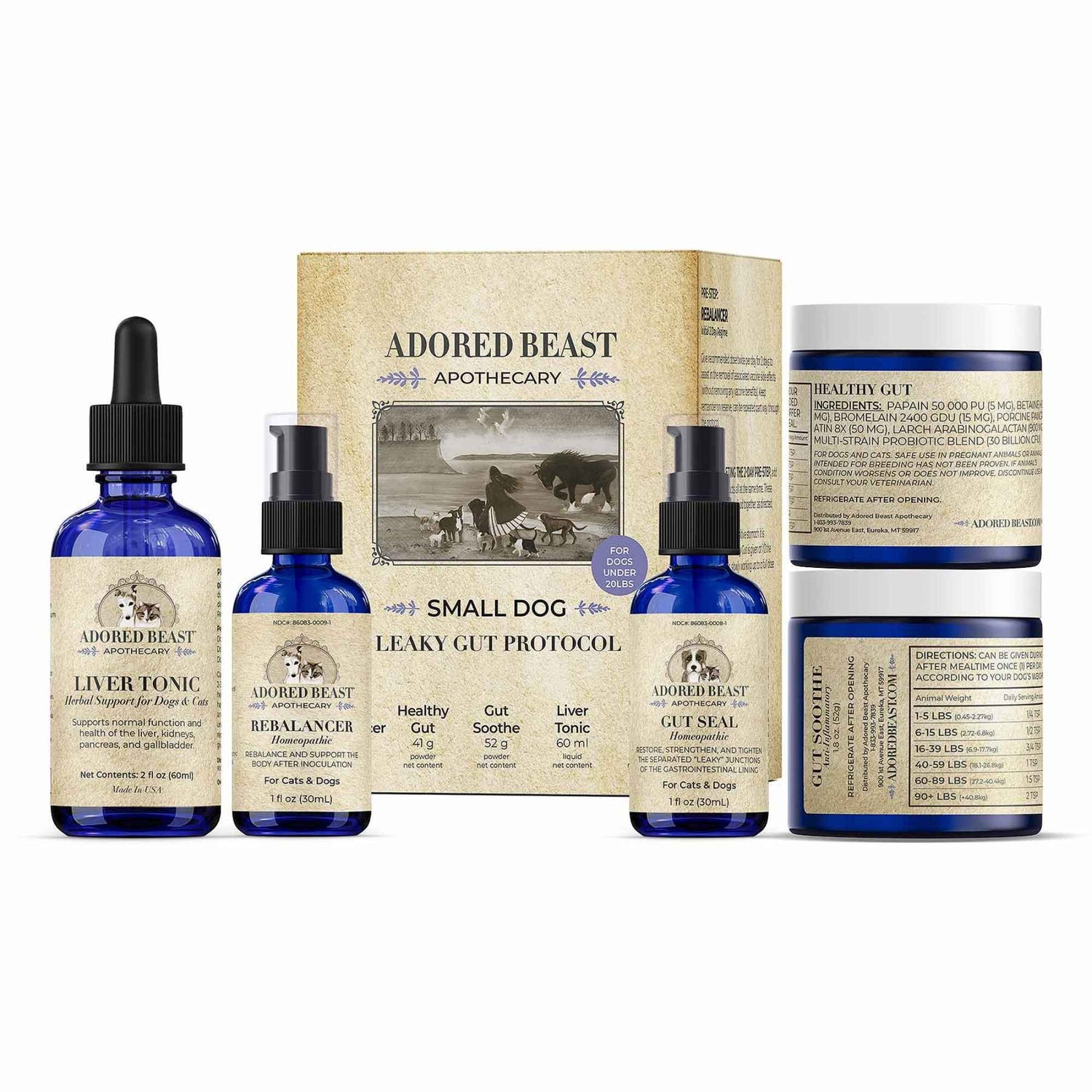 Small Dog Leaky Gut protocol Adored beast 5 product kit with box