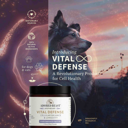 Vital Defense introductory photo for dogs and cats featuring 100% active ingredients