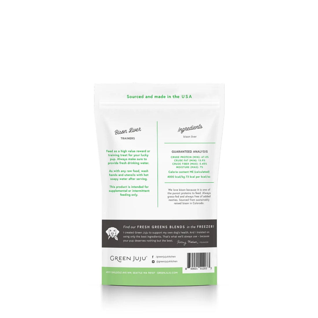 green juju bison liver trainers for cats and dogs back of bag