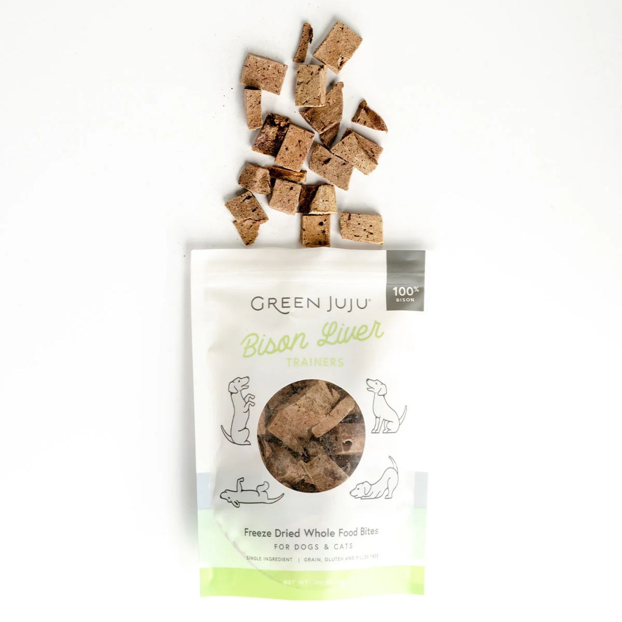 green juju bison liver trainers treats coming out of bag