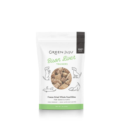 green juju bison liver trainers for cats and dogs front of bag
