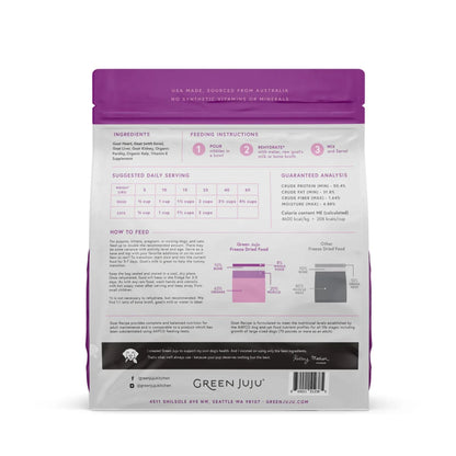 green juju freeze-dried raw goat recipe back of bag