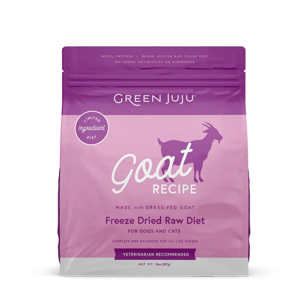 Green Juju Goat Recipe freeze-dried raw dog food, available at PAWDEGA USA