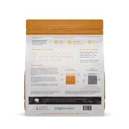 green juju freeze-dried raw lamb recipe back of bag