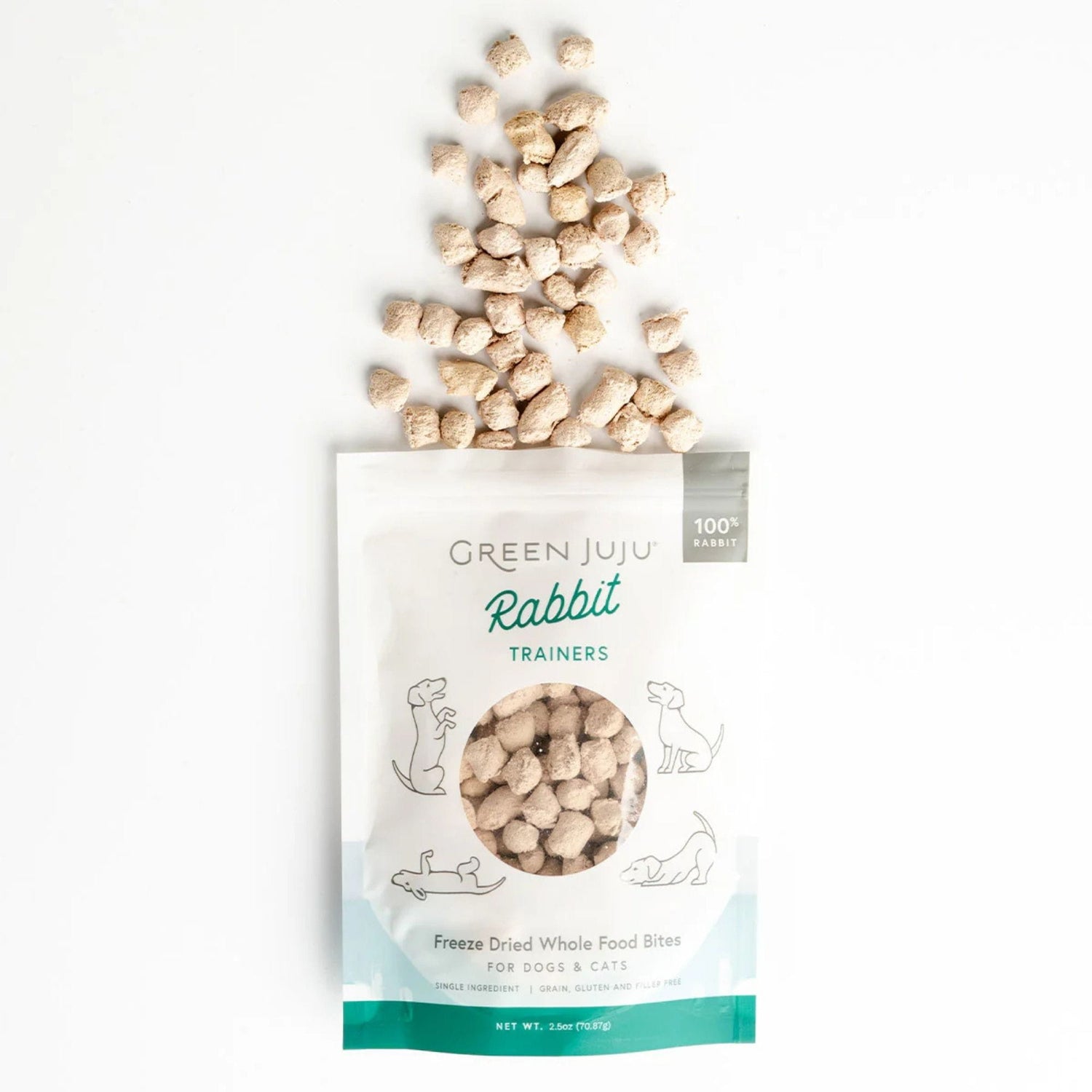 green juju rabbit trainers treats coming out of bag