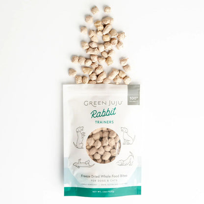 green juju rabbit trainers treats coming out of bag