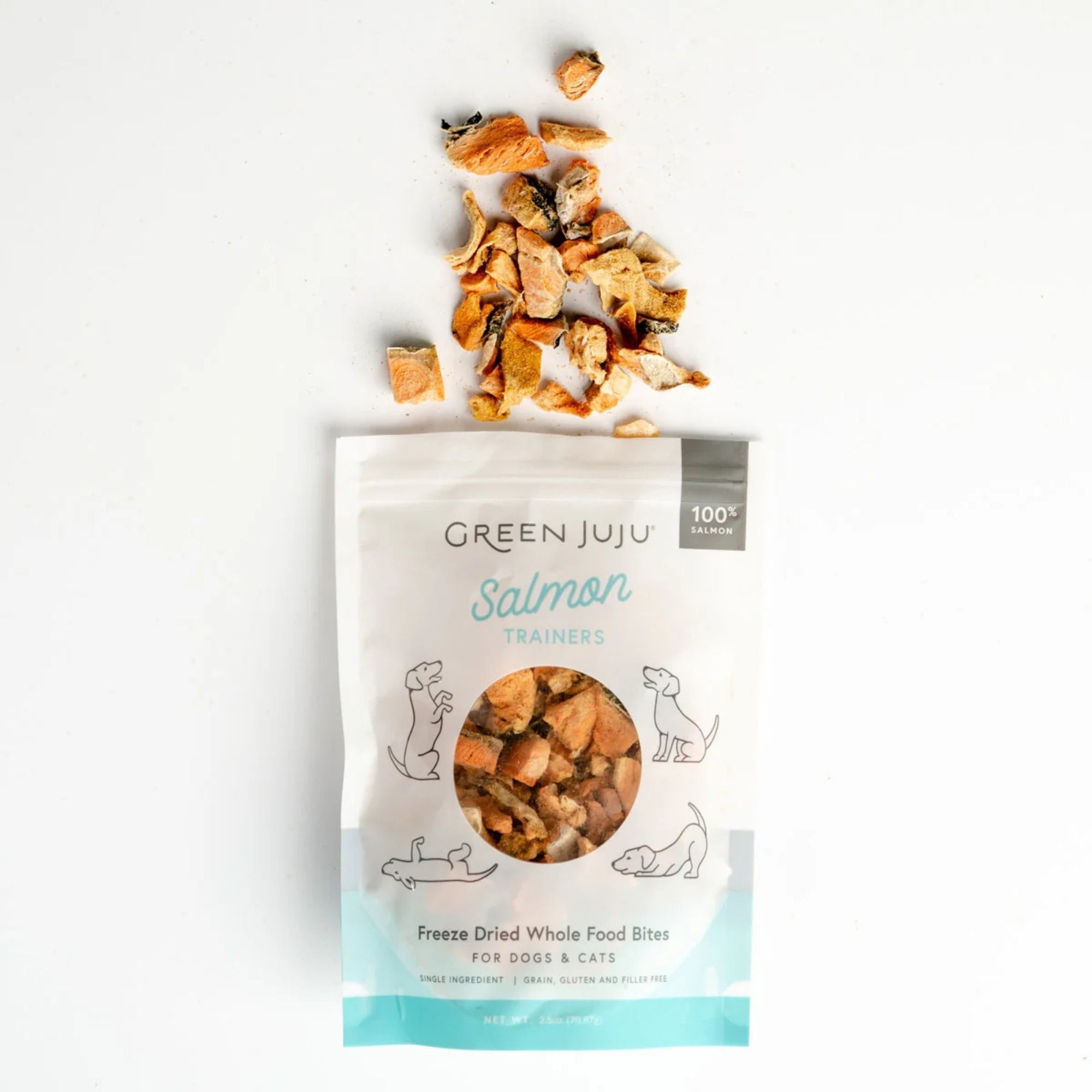green juju salmon trainers treats coming out of bag