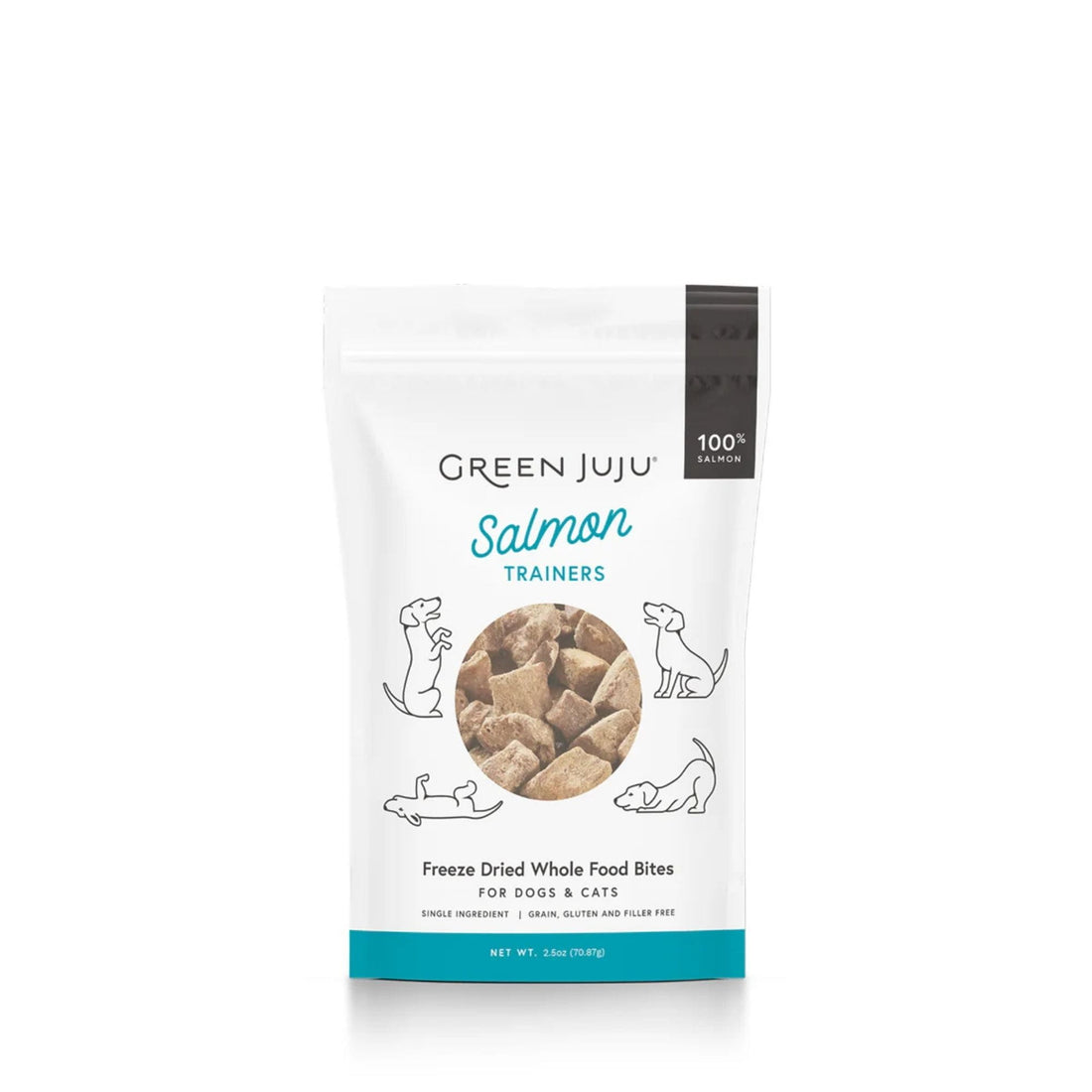 Green juju salmon trainers for dogs and cats front of bag