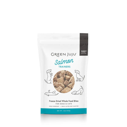 Green juju salmon trainers for dogs and cats front of bag